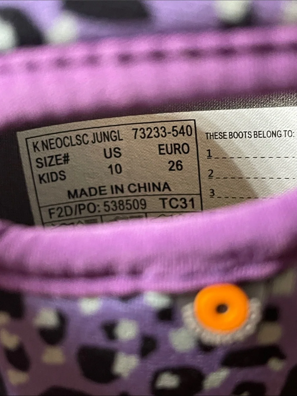 Bogs Neoprene Classic Kids Purple Leopard Waterproof Rain & Snow Boots size 10